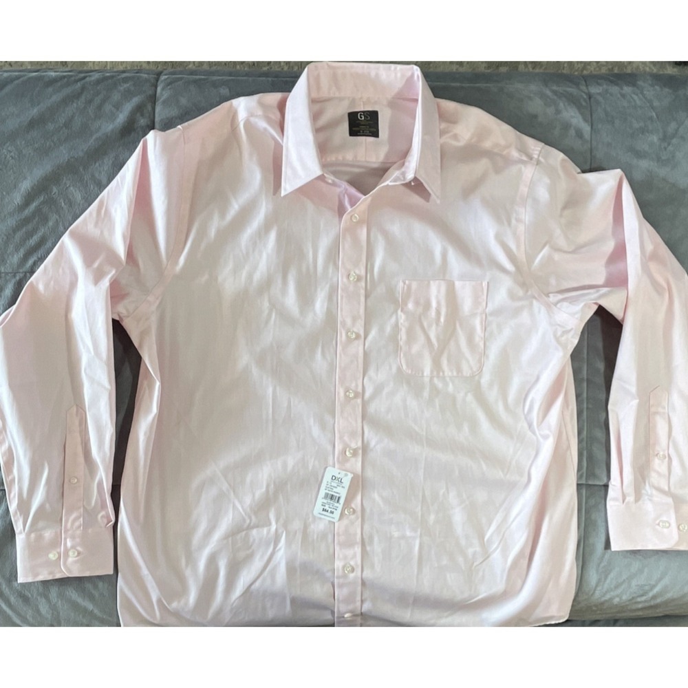 GS Men's Pink Dress Shirt Classic Fit Wrinkle Free Long Sleeve 18 37/38